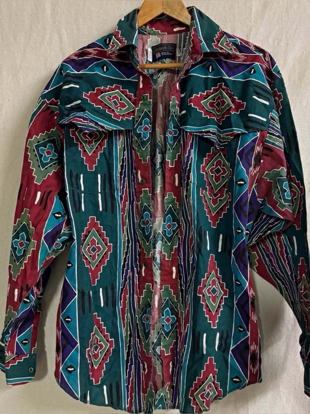 Vtg Panhandle Slim Shirt Mens 16 M L Southwestern Aztec Print USA 90s Flaw⁠s